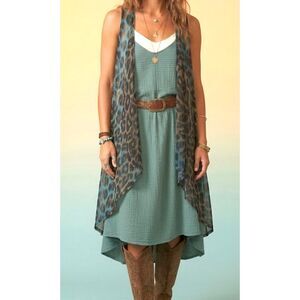 Southern Charm Blue Animal Print Sheer Mesh Duster Vest Open Front Kimono OS Reg